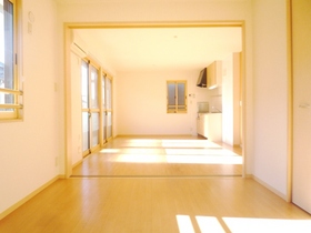 Living and room. In open space if you open the sliding door