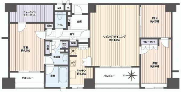 Floor plan. 2LDK, Price 23.8 million yen, Occupied area 86.42 sq m , Balcony area 11.13 sq m