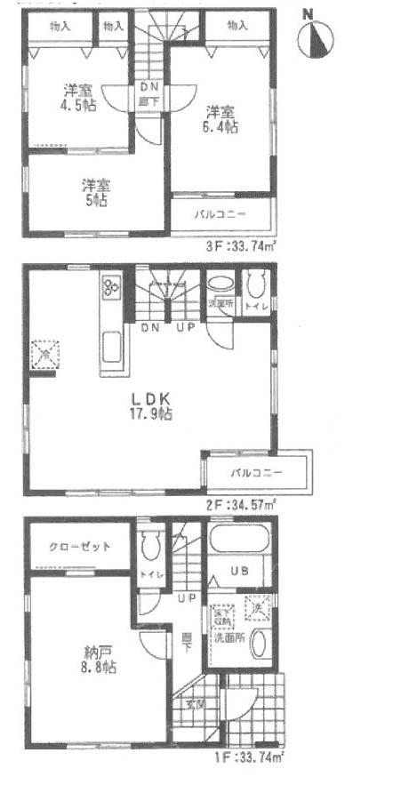 Floor plan. 35,800,000 yen, 3LDK + S (storeroom), Land area 81.17 sq m , Building area 102.05 sq m
