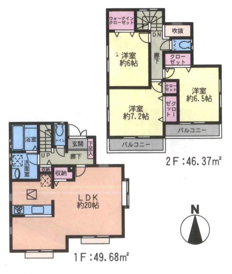 Floor plan. (3 Building), Price 31,800,000 yen, 3LDK, Land area 125.49 sq m , Building area 96.05 sq m
