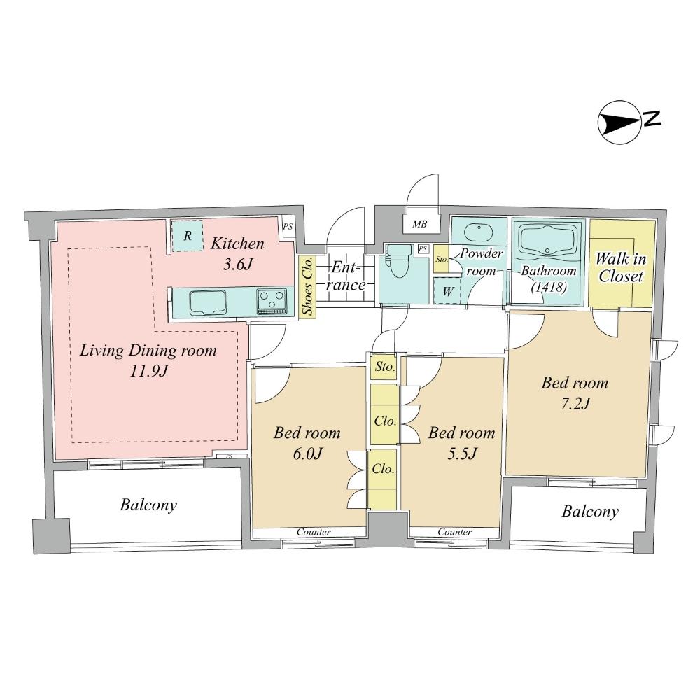 Floor plan. 3LDK, Price 20.5 million yen, Occupied area 78.47 sq m , Balcony area 11.62 sq m