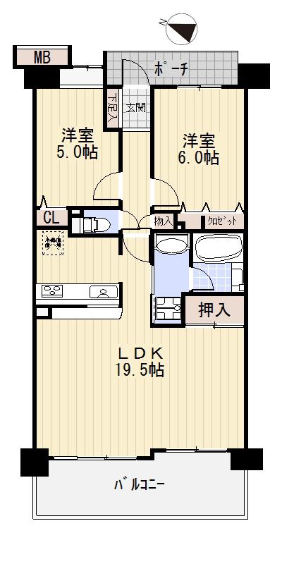 Floor plan. 2LDK, Price 23.8 million yen, Occupied area 65.53 sq m , Balcony area 11.31 sq m