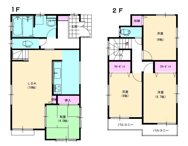 Floor plan. 26,800,000 yen, 4LDK, Land area 105.61 sq m , Building area 95.23 sq m all room dihedral daylighting. South balcony. LDK16 Pledge. 