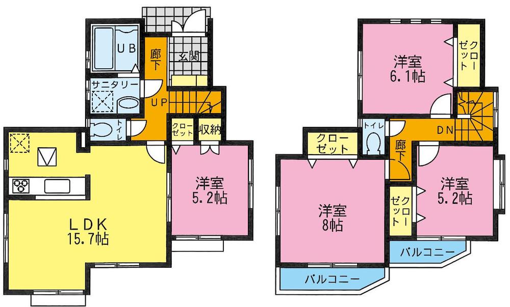 Floor plan. 36,800,000 yen, 4LDK, Land area 105.47 sq m , Building area 95.85 sq m 5 Building Floor