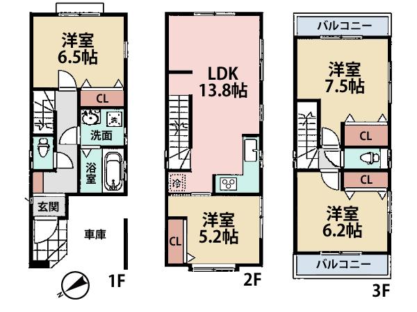 Floor plan. (I Building), Price 33,800,000 yen, 4LDK, Land area 58.3 sq m , Building area 99.63 sq m