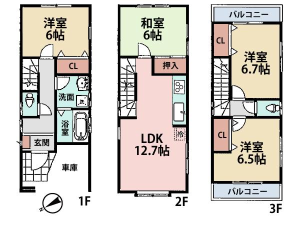 Floor plan. (J Building), Price 33,800,000 yen, 4LDK, Land area 58.3 sq m , Building area 99.63 sq m