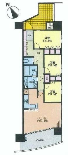 Floor plan. 3LDK, Price 39,900,000 yen, Occupied area 76.88 sq m , Balcony area 13.33 sq m