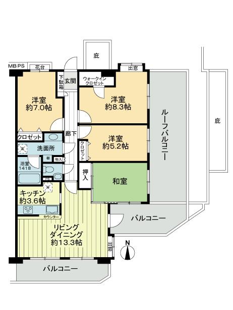 Floor plan. 4LDK, Price 37,800,000 yen, Occupied area 95.49 sq m , Balcony area 18.53 sq m