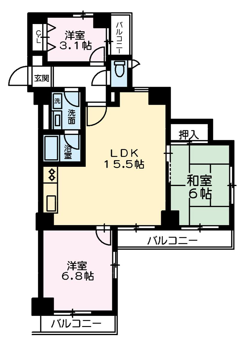 Floor plan. 2LDK + S (storeroom), Price 10.8 million yen, Occupied area 69.72 sq m , Floor plan of the balcony area 10.2 sq m 3LDK