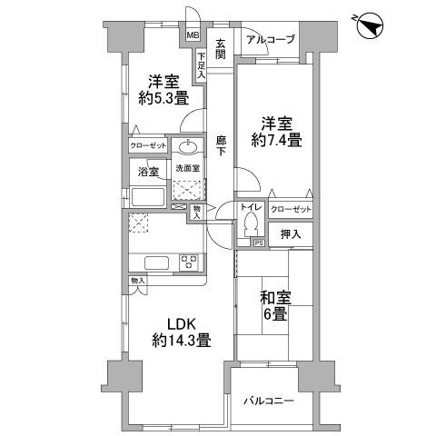 Floor plan. 3LDK, Price 17.8 million yen, Occupied area 70.08 sq m , Balcony area 6 sq m