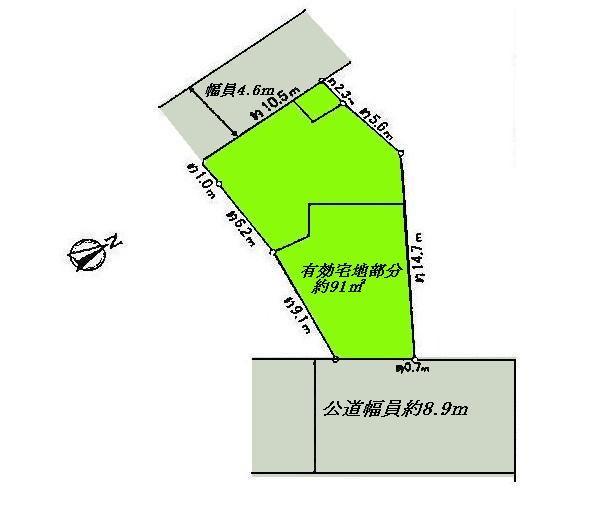Compartment figure. Land price 16.8 million yen, Land area 166.48 sq m southeast 8.9m ・ It is residential land in contact with both sides road southwest 4.6m.