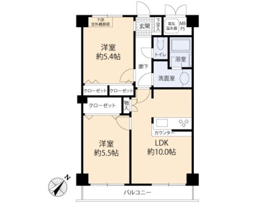 Floor plan. 2LDK, Price 15.9 million yen, Occupied area 50.89 sq m , Balcony area 5.59 sq m floor plan