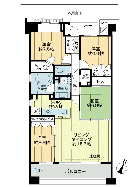Floor plan. 4LDK, Price 29,800,000 yen, Footprint 97.8 sq m , Balcony area 13.59 sq m footprint: 97.8 square meters Balcony area: 13.59 square meters