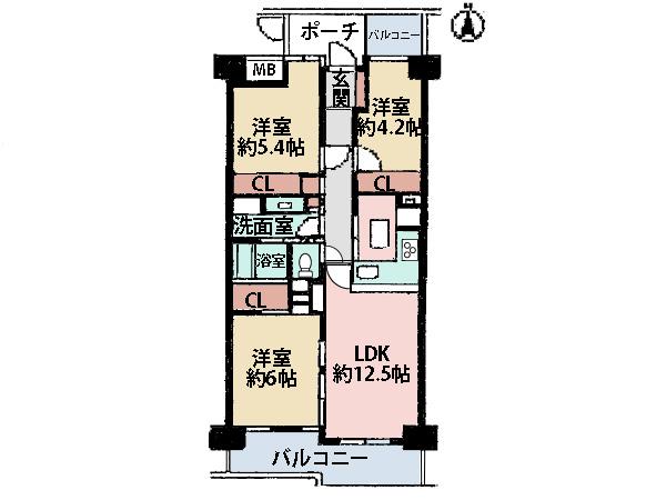 Floor plan. 3LDK, Price 18,800,000 yen, Occupied area 67.25 sq m , Balcony area 11.11 sq m south-facing and sunny with double-sided balcony good!