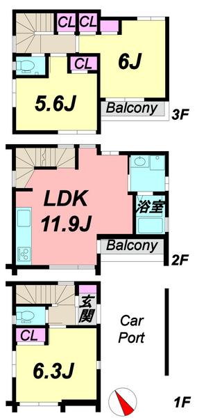 Floor plan. 25,800,000 yen, 3LDK, Land area 45.7 sq m , Building area 84.25 sq m