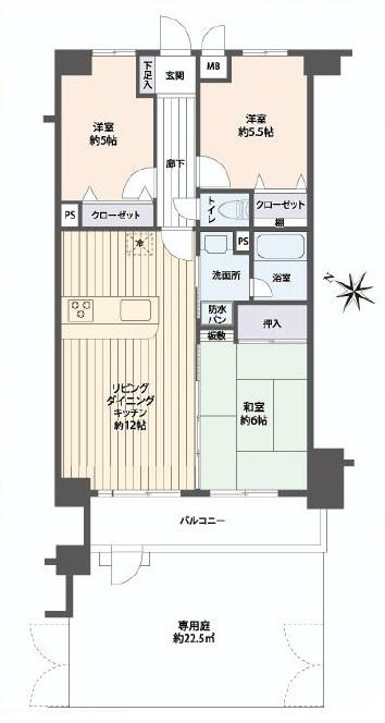 Floor plan. 3LDK, Price 19.9 million yen, Footprint 63 sq m , Balcony area 7.28 sq m