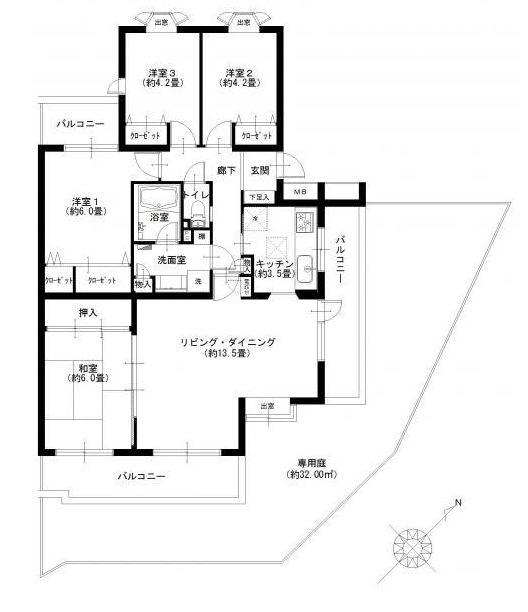 Floor plan. 4LDK, Price 22,900,000 yen, Occupied area 83.34 sq m , Private garden balcony area 18.37 sq m 32 sq m!