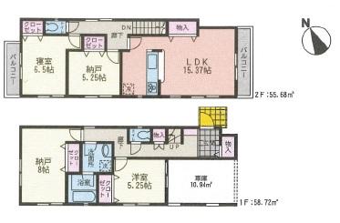 Floor plan. 36,800,000 yen, 2LDK + S (storeroom), Land area 108.6 sq m , Building area 114.4 sq m