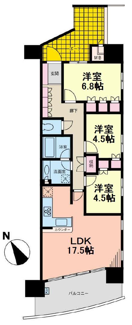 Floor plan. 3LDK, Price 39,900,000 yen, Occupied area 76.88 sq m , Balcony area 13.33 sq m floor plan