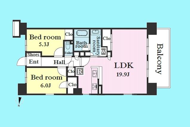 Floor plan. 2LDK, Price 38,900,000 yen, Occupied area 70.15 sq m , Balcony area 10.8 sq m