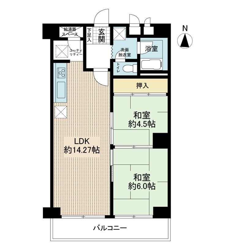 Floor plan. 2LDK, Price 20.8 million yen, Occupied area 55.93 sq m , Balcony area 6.32 sq m 2LDK 55.93 sq m  Facing south