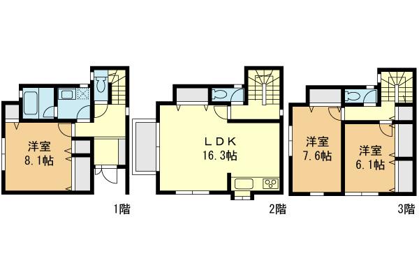 Floor plan. 38 million yen, 3LDK, Land area 75.22 sq m , Building area 104.11 sq m floor plan All room 6 quires more 3LDK!