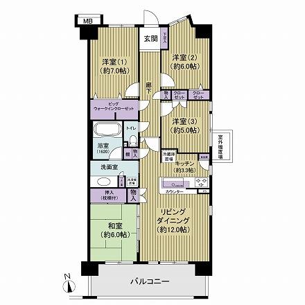Floor plan. 4LDK, Price 28.8 million yen, Occupied area 90.07 sq m , Balcony area 12.35 sq m