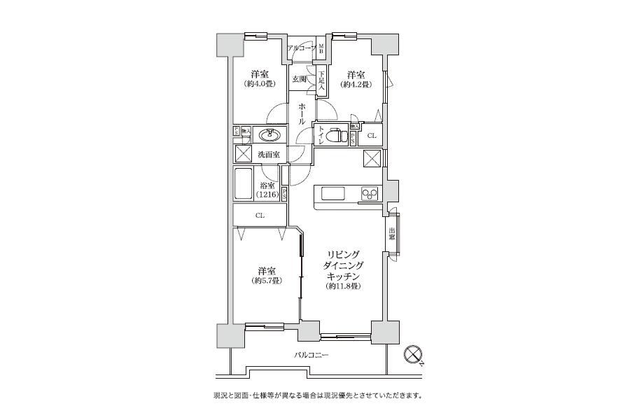 Floor plan. 3LDK, Price 19,800,000 yen, Occupied area 59.79 sq m , Balcony area 8.58 sq m