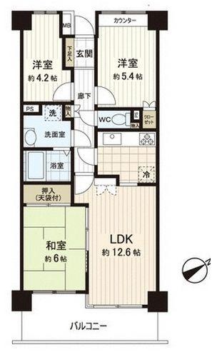 Floor plan. 3LDK, Price 24,800,000 yen, Occupied area 65.08 sq m , Balcony area 9.75 sq m