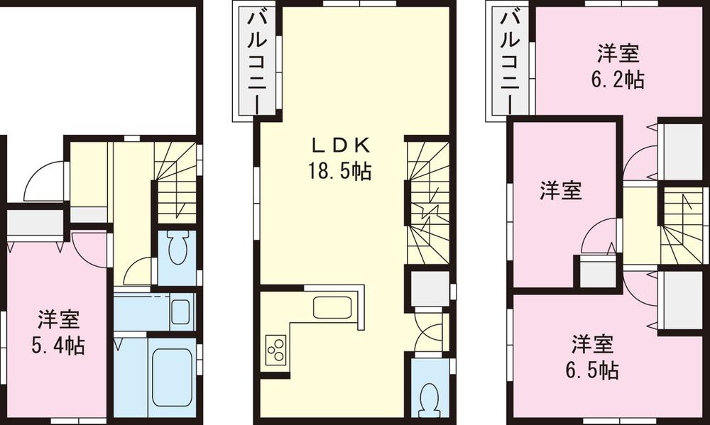 Floor plan. (6 Building), Price 38,800,000 yen, 4LDK, Land area 61.05 sq m , Building area 94.61 sq m