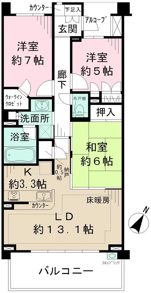 Floor plan. 3LDK, Price 32,800,000 yen, Footprint 78 sq m , Balcony area 11.89 sq m