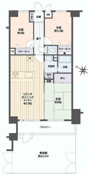 Floor plan. 3LDK, Price 19.9 million yen, Footprint 63 sq m , Balcony area 7.28 sq m