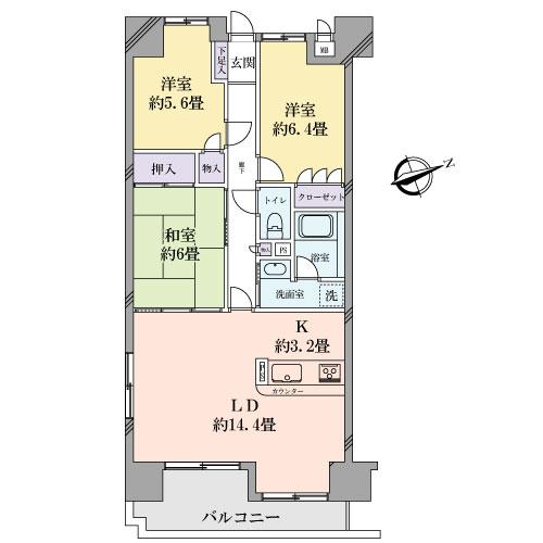 Floor plan. 3LDK, Price 18,800,000 yen, Footprint 80.1 sq m , Balcony area 10.17 sq m