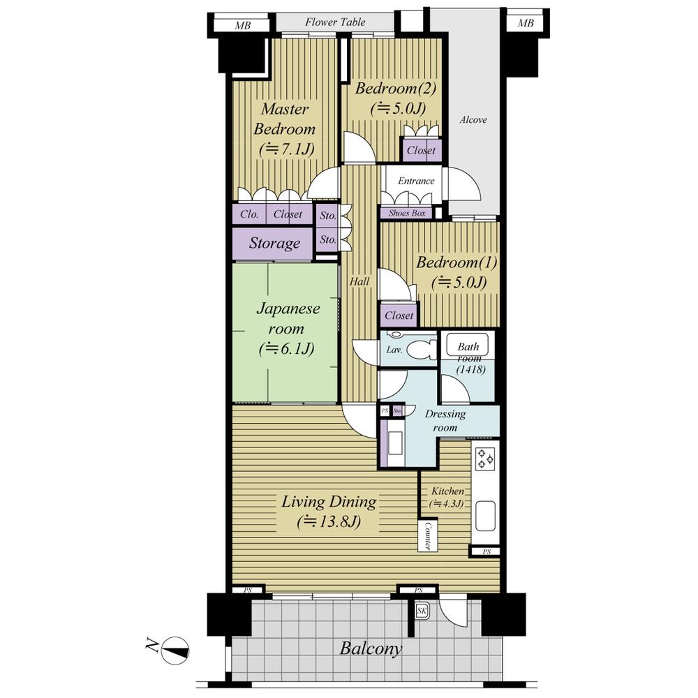 Floor plan. 4LDK, Price 48,800,000 yen, Occupied area 91.33 sq m , Balcony area 15.18 sq m
