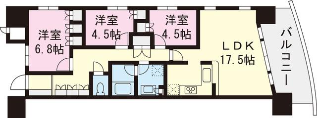 Floor plan. 3LDK, Price 39,900,000 yen, Occupied area 76.88 sq m , Balcony area 13.33 sq m