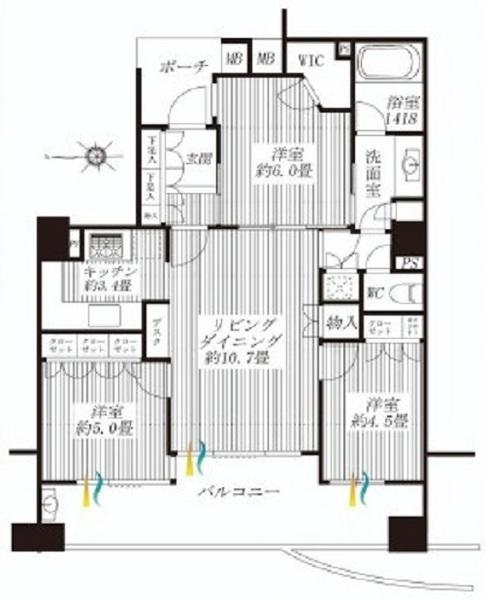 Floor plan. 3LDK, Price 34,800,000 yen, Occupied area 70.31 sq m , Balcony area 13.89 sq m