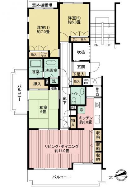 Floor plan. 3LDK, Price 31,800,000 yen, Occupied area 87.01 sq m , Balcony area 17.04 sq m