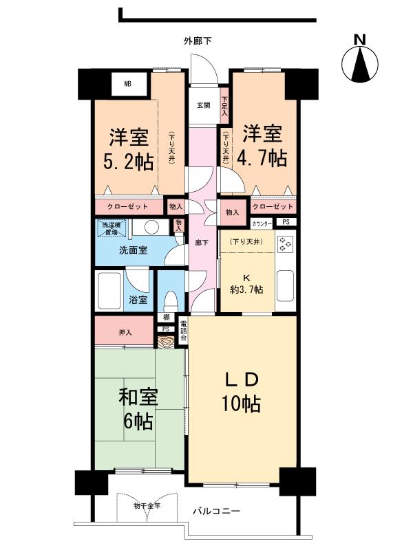 Floor plan. 3LDK, Price 16.8 million yen, Occupied area 70.88 sq m , Balcony area 9.12 sq m