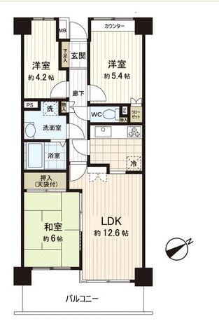 Floor plan. 3LDK, Price 24,800,000 yen, Occupied area 65.08 sq m , Balcony area 9.75 sq m per yang ・ Good view
