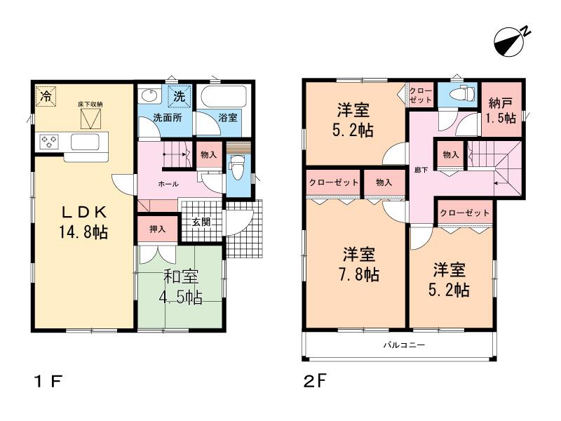 Floor plan. 30,800,000 yen, 4LDK + S (storeroom), Land area 125.17 sq m , Building area 95.98 sq m