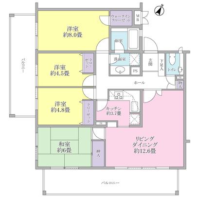 Floor plan. 4LD ・ K type, Southwest Corner Room