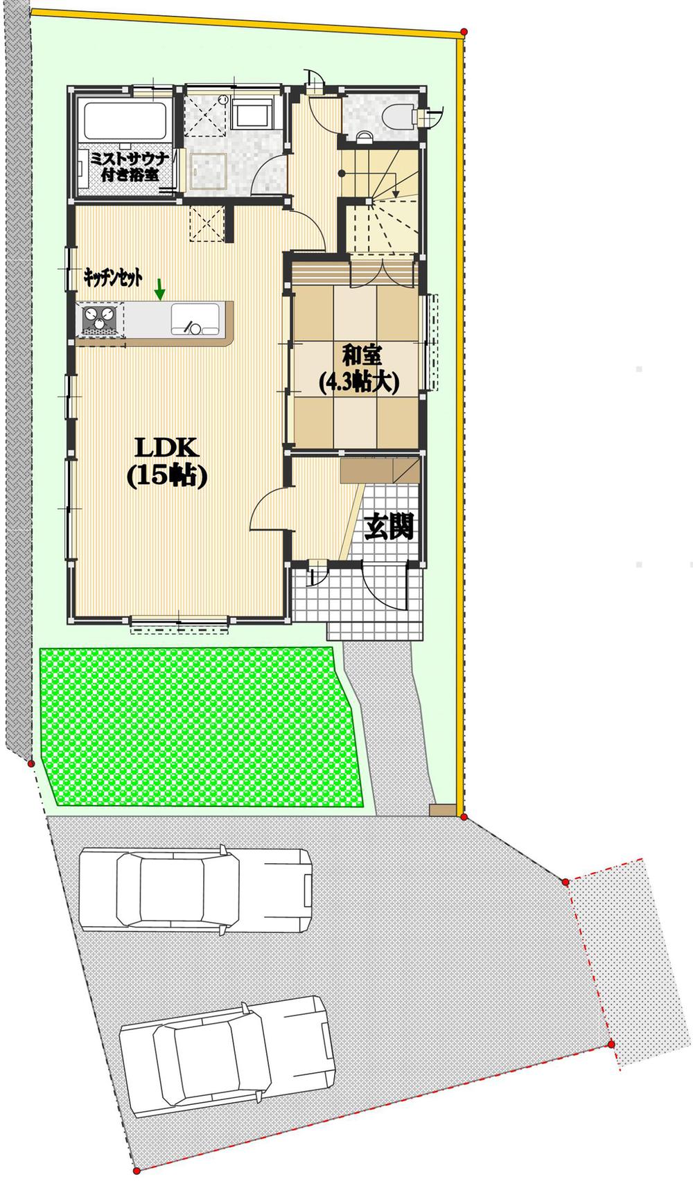 Floor plan. 37,300,000 yen, 4LDK, Land area 134.41 sq m , Building area 94.81 sq m 1 floor: the bathroom mist sauna, With dryer,