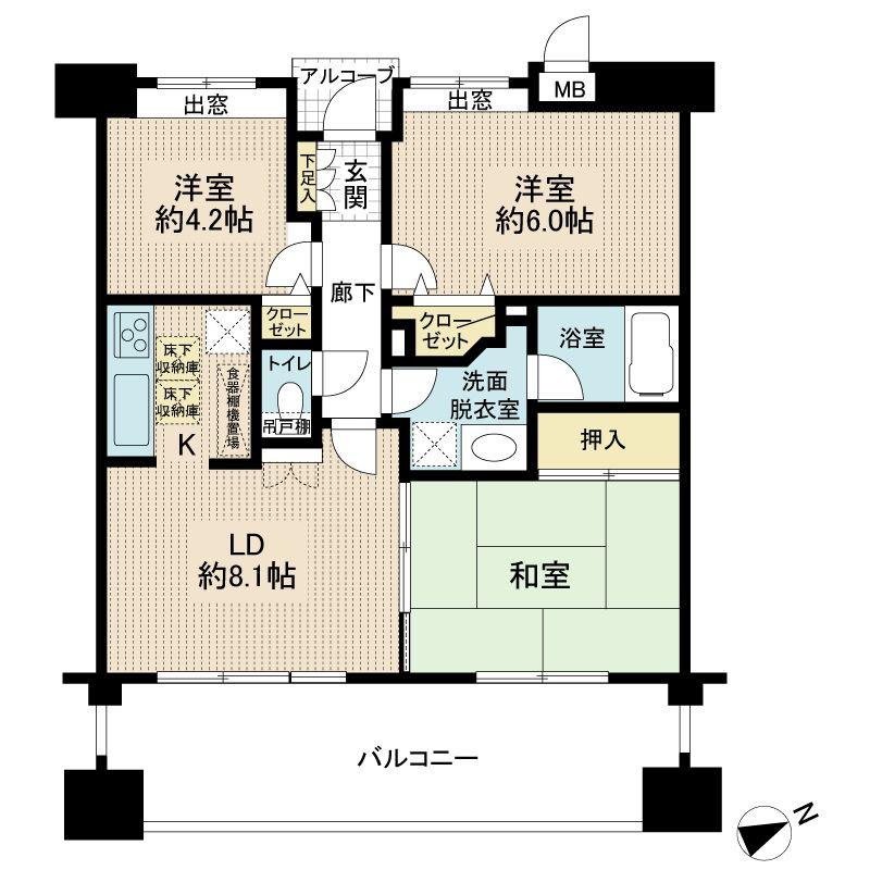 Floor plan. 3LDK, Price 33 million yen, Occupied area 58.81 sq m , Balcony area 15.6 sq m floor plan
