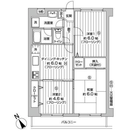 Floor plan. 3DK, Price 11.5 million yen, Occupied area 51.46 sq m , Balcony area 7.44 sq m