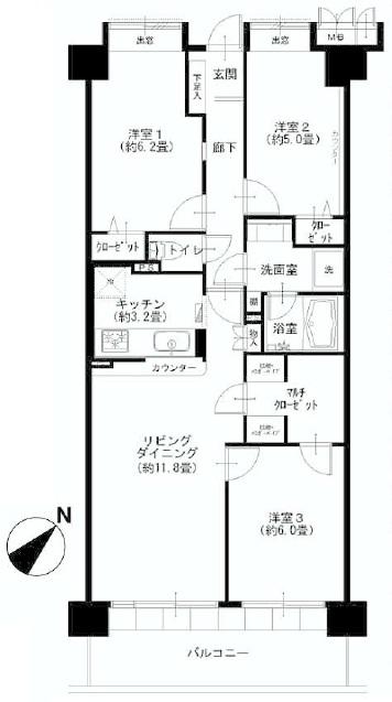 Floor plan. 3LDK, Price 19.9 million yen, Footprint 72.5 sq m , Balcony area 11.02 sq m