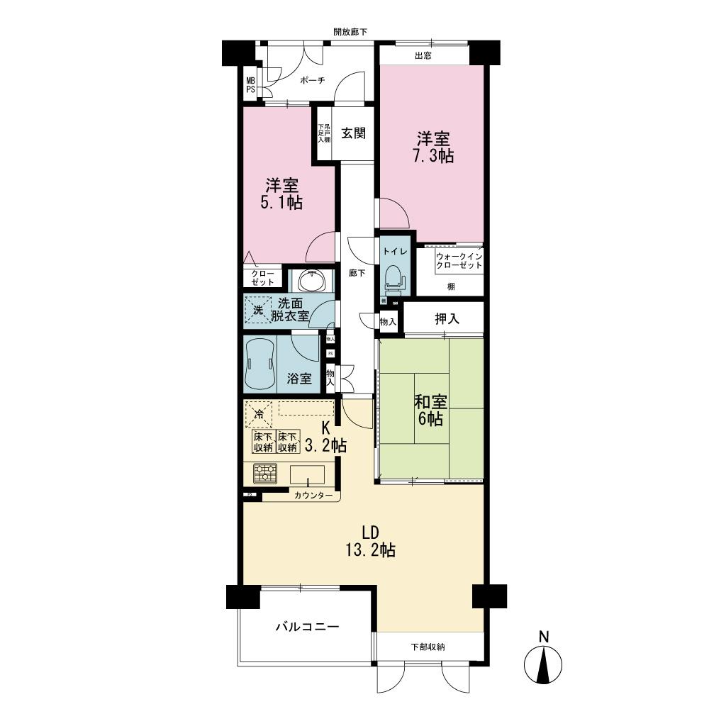 Floor plan. 3LDK, Price 34,800,000 yen, Occupied area 77.72 sq m , Balcony area 5.76 sq m site (October 2013) Shooting