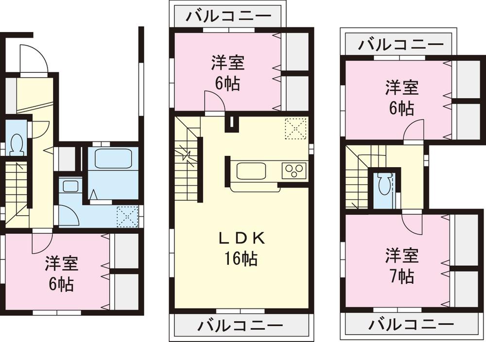 Floor plan. (1 Building), Price 33,800,000 yen, 4LDK, Land area 68.95 sq m , Building area 103.68 sq m