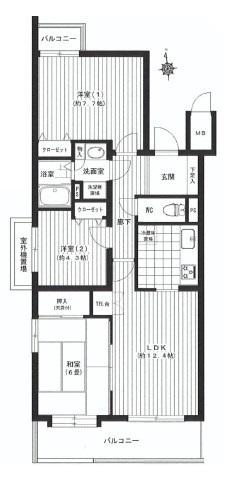 Floor plan. 3LDK, Price 21,800,000 yen, Occupied area 69.92 sq m , Balcony area 10.59 sq m