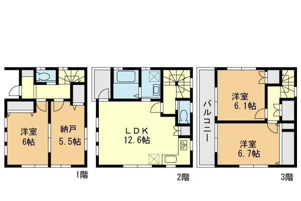 Floor plan. 31,800,000 yen, 3LDK+S, Land area 54.79 sq m , Building area 90.37 sq m