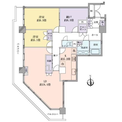 Floor plan. 2LDK + S (storeroom), Price 48,500,000 yen, The area occupied 107.7 sq m , Balcony area 25.24 sq m floor plan